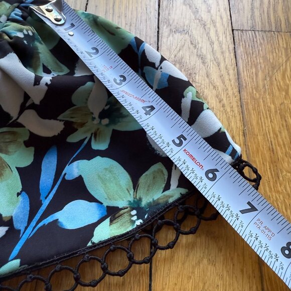 Badgley Mischka Size 22 Blue Green Floral Lace Trim Sleeve Collared Sheath Dress - Picture 15 of 16